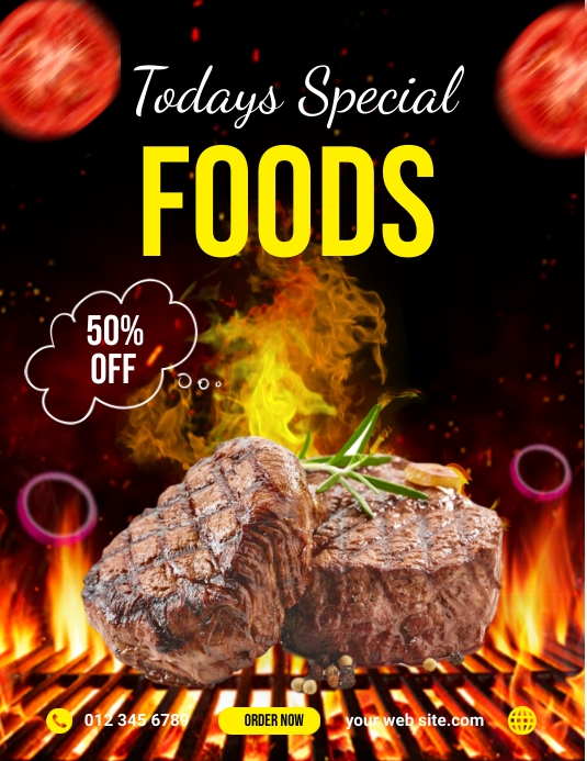 Grilled Steak Flyers Folheto (US Letter) template