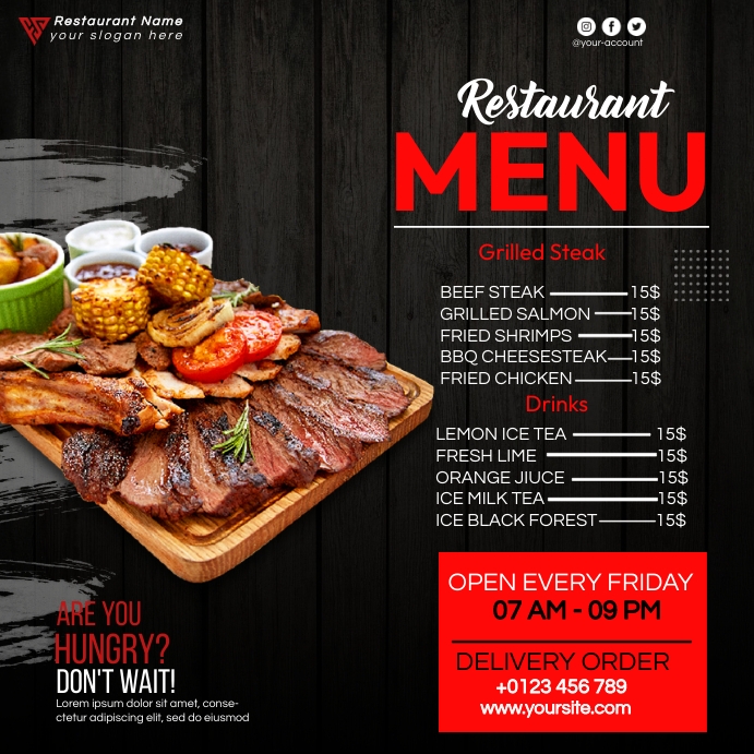 Sample Grilled Menu Grilled Steak Menu Ads Template | PosterMyWall