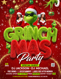 Rood Grinch-themed Christmas Party Flyer Template