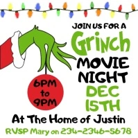 Grinch Movie Night Party Invite Template 方形(1:1)