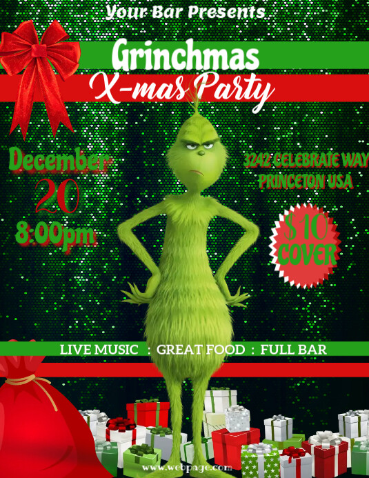 Grinch Party Flyer Рекламная листовка (US Letter) template