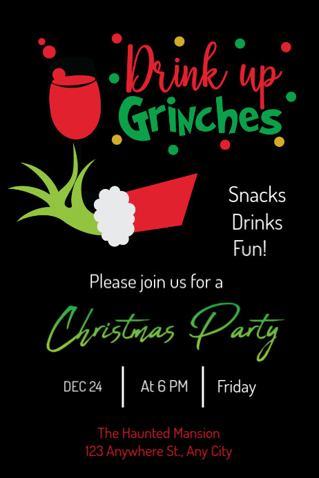 Grinch Party Invitation Poster template