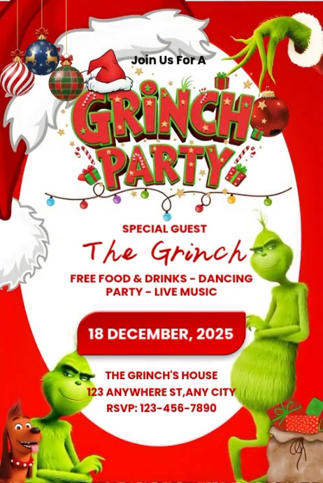 Grinch Party Invitation Template | PosterMyWall