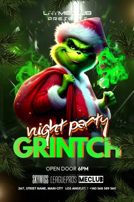 Grinch Party Video Poster template