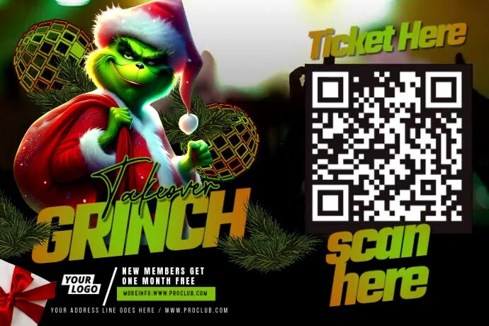 Grinch Party Video Poster template