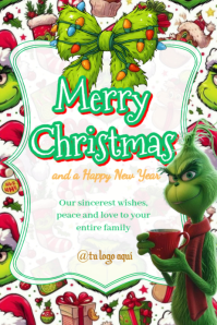Hvid Christmas Greetings with Grinch Theme Poster Template