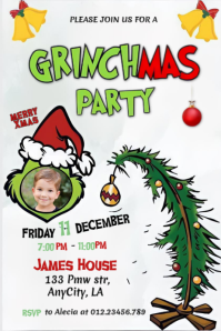 Biały Grinchmas Party Invitation Poster Template