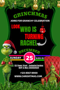 黑色 Grinch-themed Birthday Party Poster Template