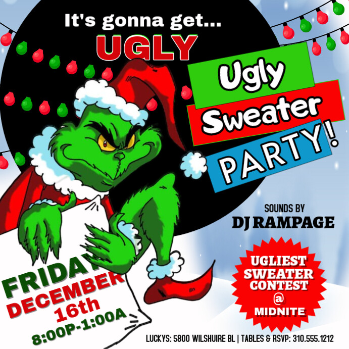 Grinchmas Ugly Sweater Party Invitation Template PosterMyWall