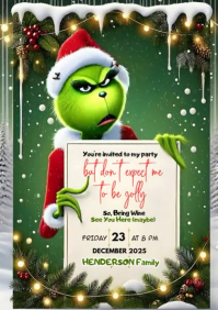 Grinchy Bring Wine Christmas Invitation A4 template