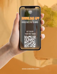 Grocery Delivery App Promo & QR Code Ad ใบปลิว (US Letter) template