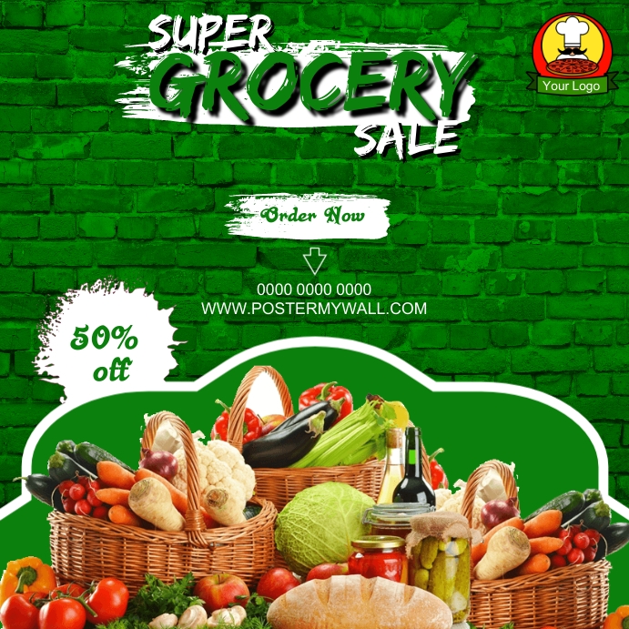 Grocery Sale Discount Flyer Poster Template โพสต์บน Instagram