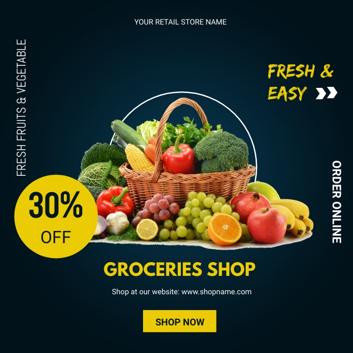 Grocery store flyer โพสต์บน Instagram template