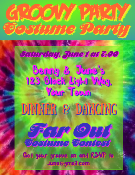 Groovy 60's Party Invitation Flyer (format US Letter) template