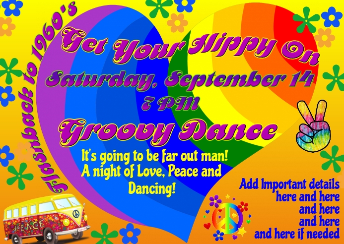 Groovy 60's Party Invitation Pocztówka template