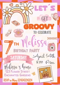 Groovy birthday invitation A6 template