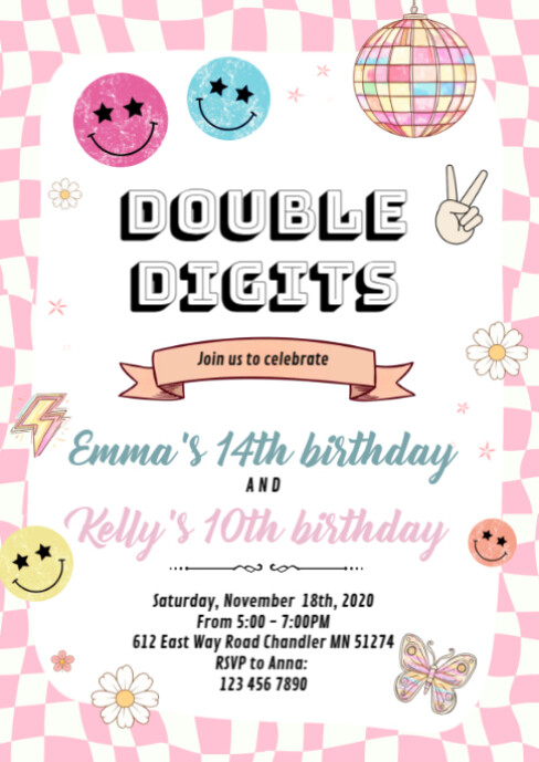 Groovy Double Digits birthday invitation Template | PosterMyWall
