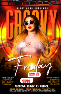 groovy Friday club Party flyer Boulevardzeitung template