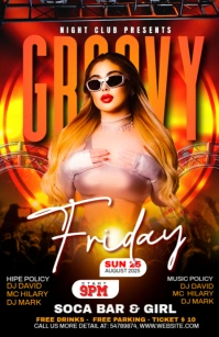 groovy Friday club Party flyer Tabloid template