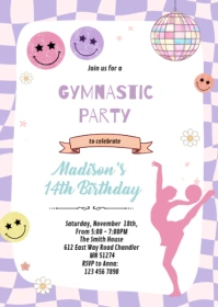 Groovy gymnastic party invitation A6 template
