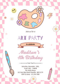 Groovy Painting art party Invitation A6 template