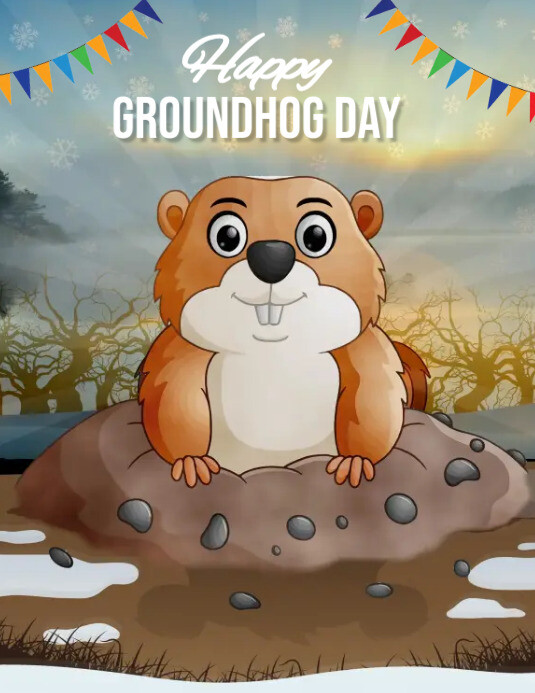 Groundhog day flyer Løbeseddel (US Letter) template