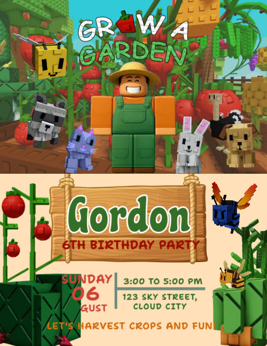 grow a garden birthday invitation Flyer (US Letter) template