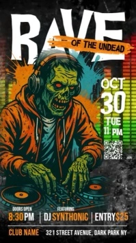 Grunge Illustrative Rave of the Undead Halloween Party Flyer Template Instagram Reel