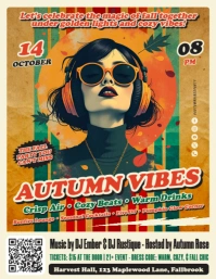 Grunge Retro Autumn Party Flyer template
