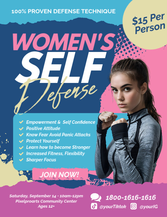 Grunge Women's Self Defense Flyer Template Flyer (us Letter)
