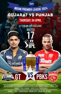 GT vs PBKS ipl match poster Template Tabloide