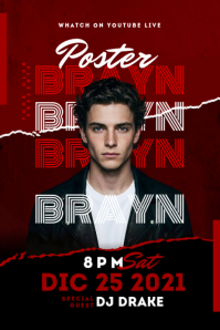 Red Music Event Promotion Banner 4' × 6' Template