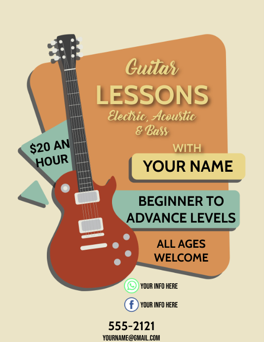 GUITAR LESSONS Pamflet (Letter AS) template