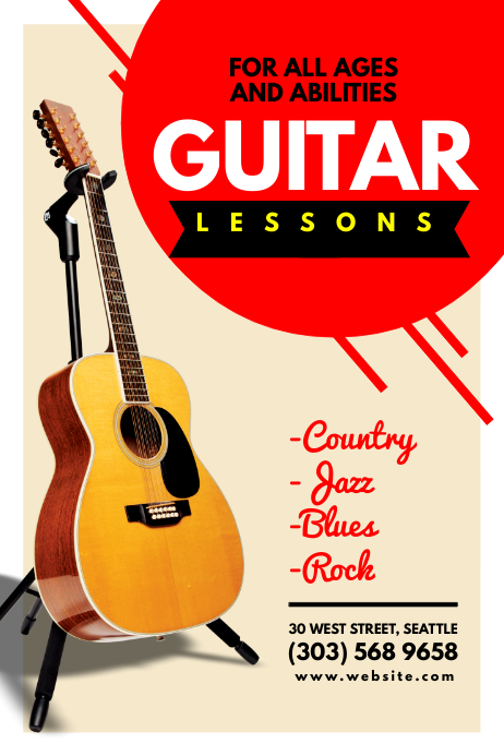 Guitar Lessons Template Póster