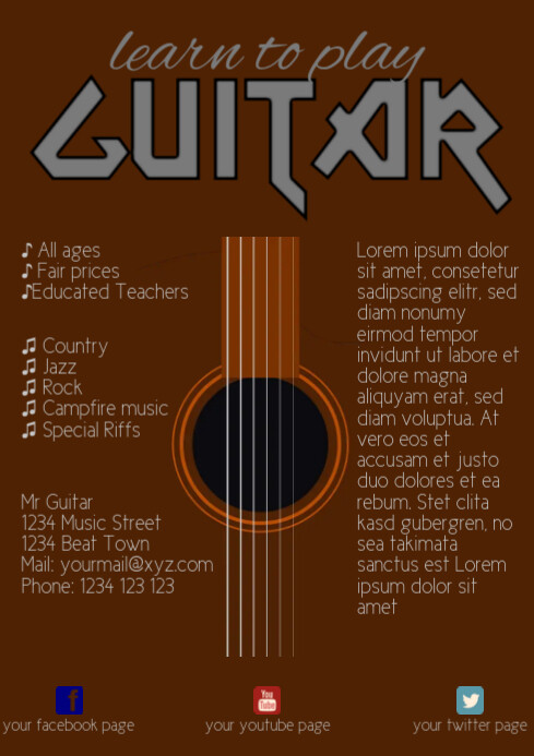 Guitar Lessons Flyer Template PosterMyWall