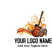 Guitar Musical Note Illustration, Music Themes, Text, Orange Logo Ilogo template