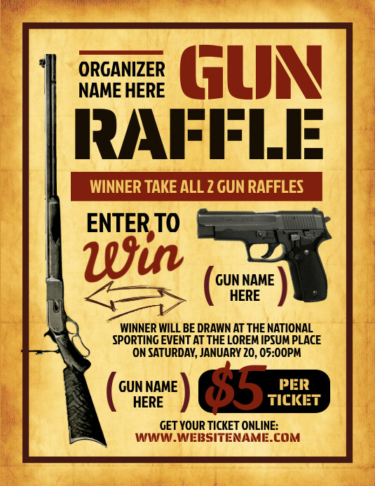 Gun Raffle Flyer Løbeseddel (US Letter) template