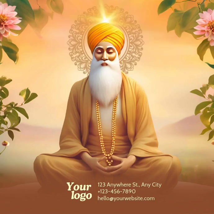 Guru Nanak Jayanti, Guru Nanak Dev, Gurpurab, Instagram Post template