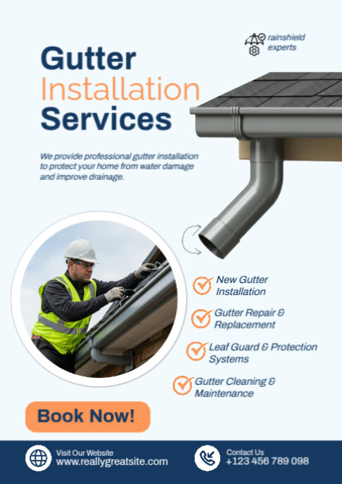 Gutter Installation Services Poster Template – Roof & Rainwater ...
