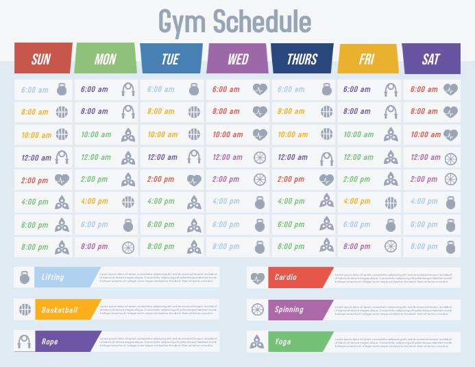 Gym Schedule Folheto (US Letter) template