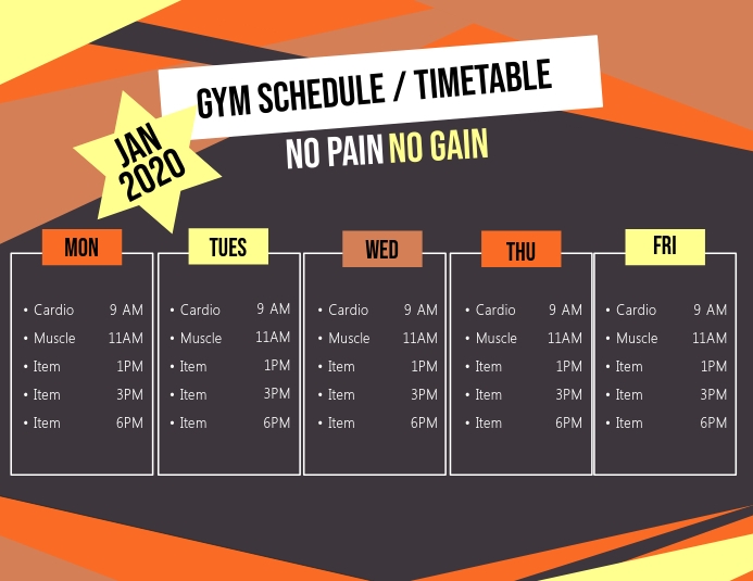 Gym Timetable Template Ulotka (US Letter)