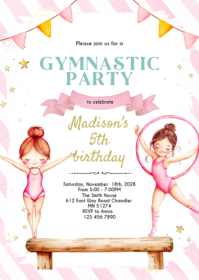 Gymnastics Birthday Invitation A6 template
