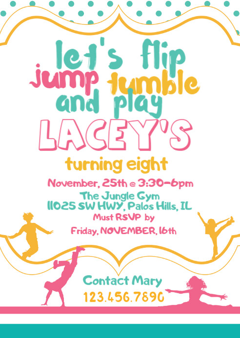 Gymnastics Birthday Invitation Template Postermywall