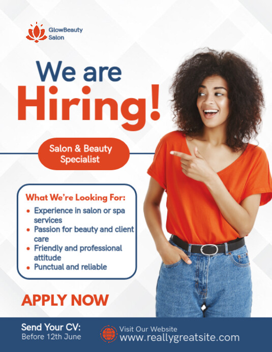 Hair & Beauty Salon Job Hiring Flyer Template Folheto (US Letter)