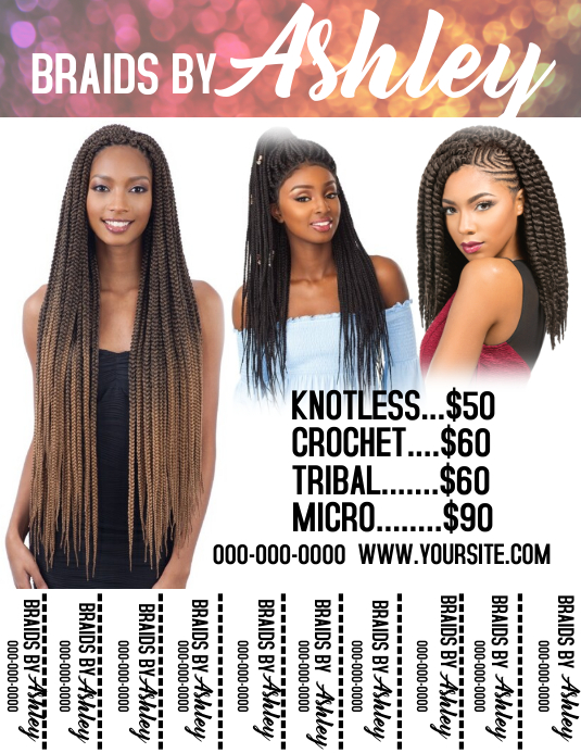 Hair braiding flyer Volante (Carta US) template