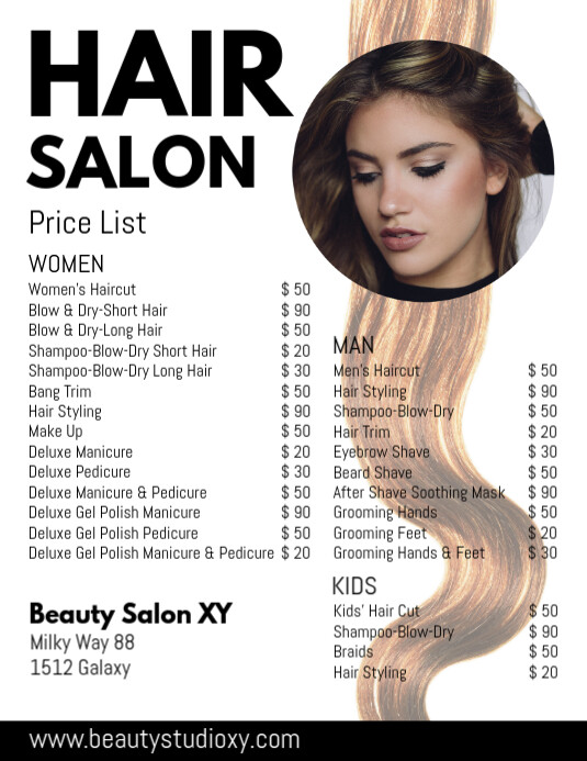 Hair Salon Price List Beauty Haircut Styling Flyer (format US Letter) template