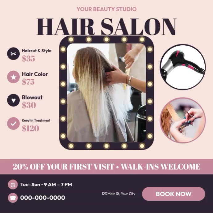 Hair Salon Services Instagram Post Template | PosterMyWall