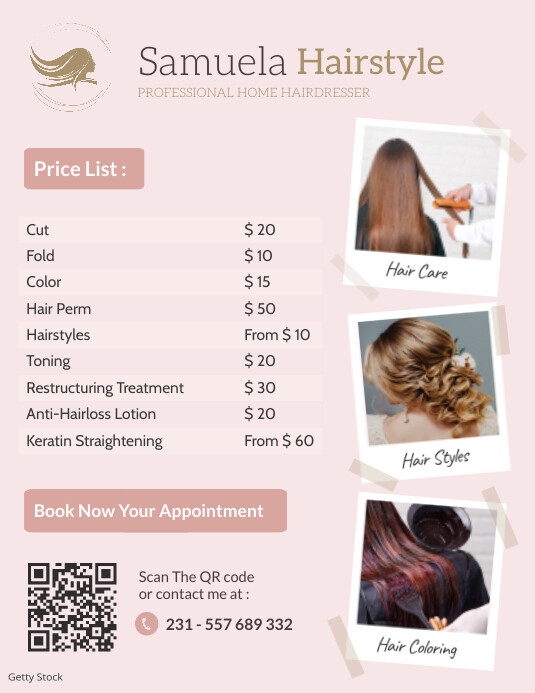 Hairdresser Price List Pink Gold Professional Template PosterMyWall hairdresser-price-list-pink-gold-professional-template-postermywall