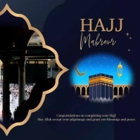 Elegant Hajj Mabrour Greeting Template – Gold & Midnight Design with Kaaba Illustration Square (1:1)