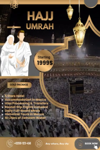 Elegant Gold Hajj and Umrah Travel Package Poster Póster template